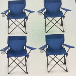 Set of 4 Blue Folding Camping Chairs with Cup Holders