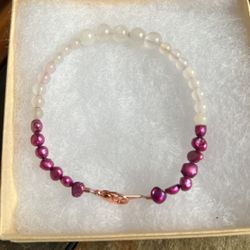 Rose Quartz With Freshwater Pearl Bracelet 