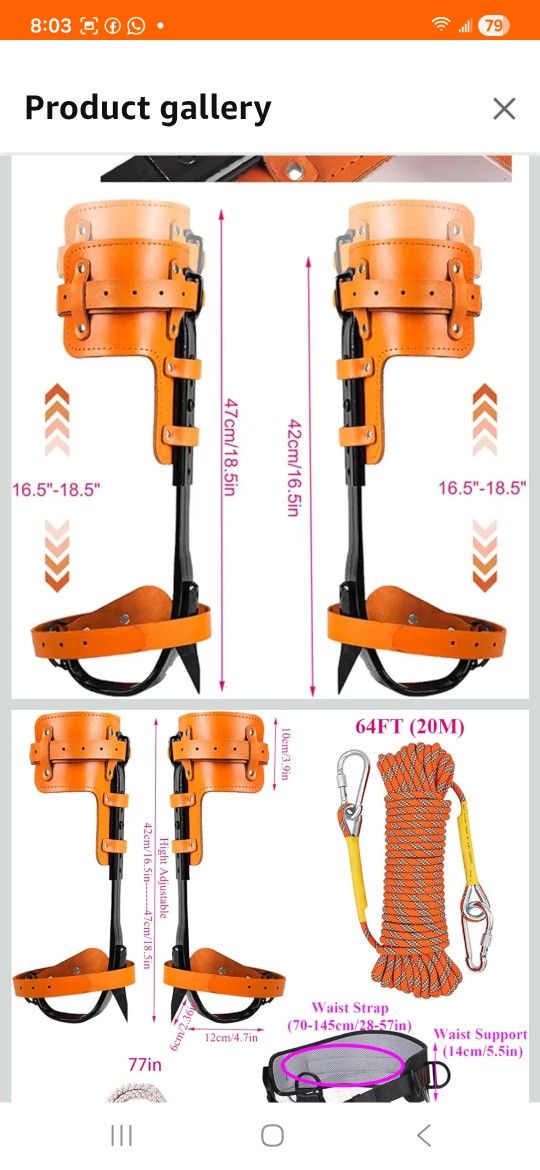 Tree Climbing Gear, Cowhide Leather Tree Climbing Spikes Set, Height-Adjustable Tree Climbing Spurs for Tree Work, Tree Trimming, Tree Cutting, Loggin