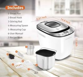 CROWNFUL Automatic Bread Machine, 2LB Programmable Bread Maker with Nonstick Pan and 12 Presets, 1 Hour Keep Warm Set, 2 Loaf Sizes, 3 Crust Colors, R