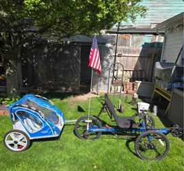 AWESOME 3 wheel cruising bike with matching color kids cart