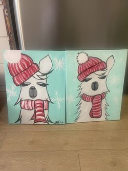 Christmas Llama Acrylic Painting