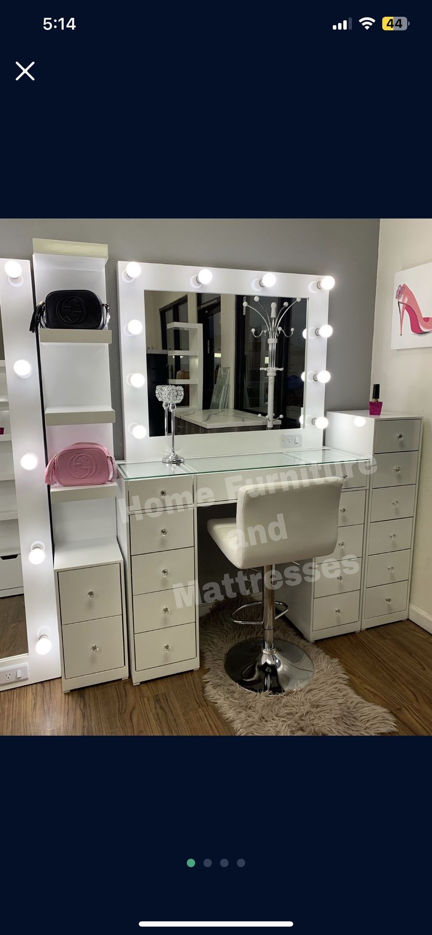 Vanity Station Desk Hollywood Mirror LED Lights Makeup Table✨New
