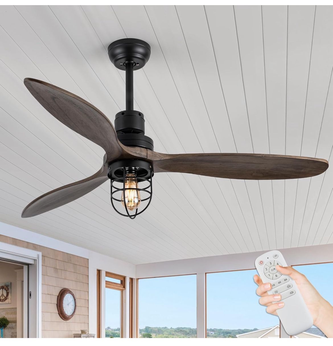 WWM Ceiling Fans with Lights and Remote, 52In Industrial Outdoor Rustic Ceiling Fan with Light