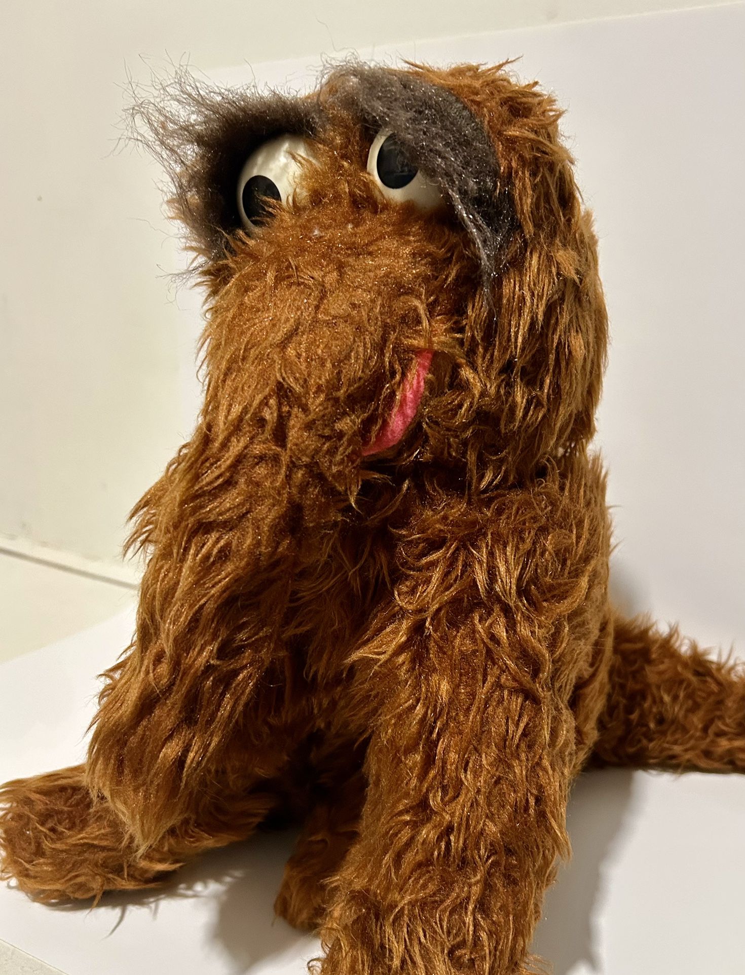 vintage Mr. Snuffleupagus plush toy from Sesame Street, likely produced by the manufacturer Knickerbocker in the 1970s. His character's full name is A