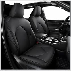 AOMSAZTO Custom Fit Car Seat Covers for Toyota Highlander 2020 2021 2022 2023 2024 2025 - (Three-Rows 8 Seats,Second Row 40/60 Split) Faux Leather Bla