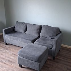 Blue/Grey Sofa With Ottoman 