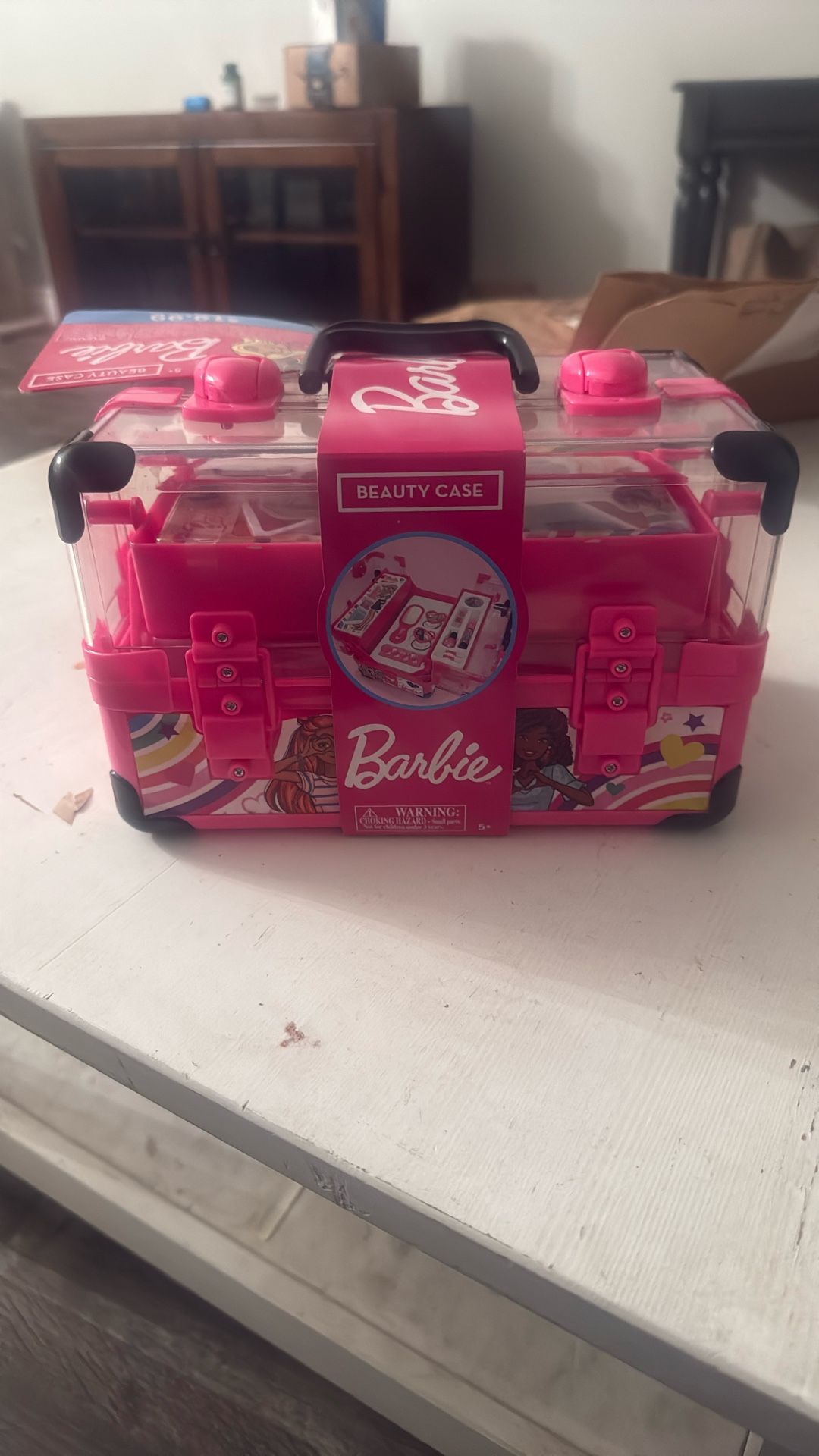 NEW Barbie Beauty Case — pretend makeup playset, never used. Comes with accessories. 