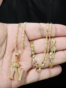 14k Gold Plated N Necklace 