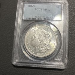 Silver Morgan Coin 1881 S Ms62