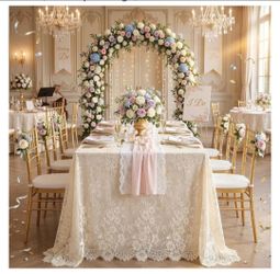 Ivory Lace Tablecloth Rectangular 5 Pieces 60x120 Inch Wedding Table Cloth

Vintage Embroidered Lace Fabric for Summer Outdoor Tea Party Reception Din