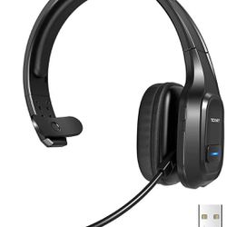 Bluetooth Trucker Headset with Microphone Noise Canceling Wireless On Ear Headphones, Hands Free Telephone Headset for Cell Phone Computer