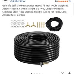 Goldlife Self Sinking Aeration Hose,3/8 inch 100ft Weighted Aerator Tube Kit with Straight & 3-Way Copper Menders, Stainless Steel Hose Clamps, Flexib