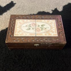 Vintage Antique Floral Tile Box