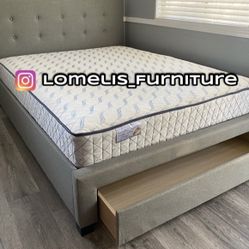 Queen Grey Tufted Bed With Ortho Mattress Included 