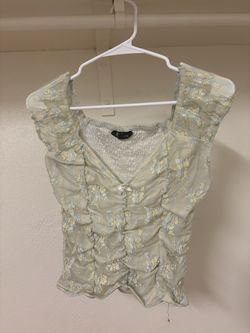 Puff Sleeve Top Blue and Yellow from Self Esteem Small