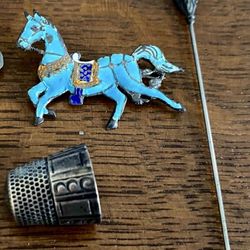 1920's Antique Sterling Silver Thimble & Hat Pin- Mint Condition!