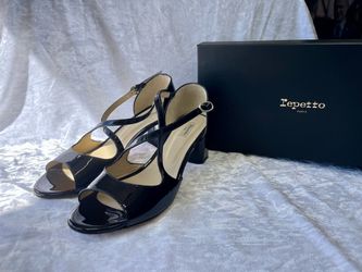 Repetto Shoes Cross Strap Sandals Black Patent Leather High Heel Size 40 US 8.5