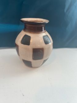 Peruvian Small Ceramic Vase with Checkered Pattern