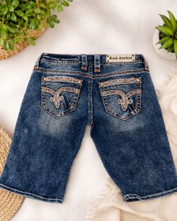 Rock Revial Nancy Bermuda Jean Shorts Womens Size (29) Rhinestone Embroidered