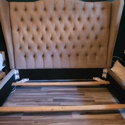 Gray Tufted Queen Size Bed Frame