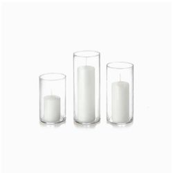Yummi White Pillar Candles With Glass Holders 