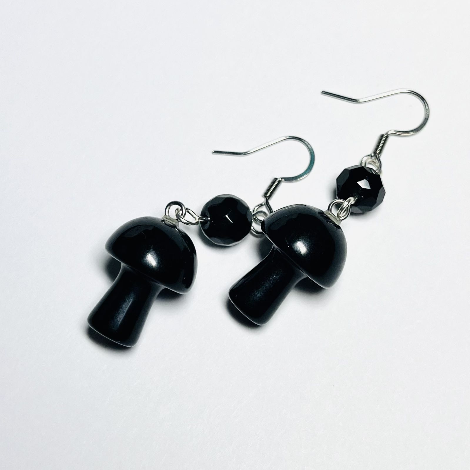 New Unworn Black Onyx Gemstone Mushroom Earrings