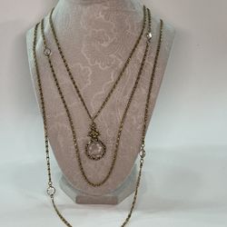 Goldette Intaglio Cameo Pendant Vintage Gold Tone Triple Strand Necklace 24”