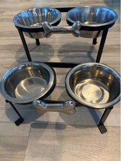 2 Raised Stainless Steel Double Dog Bowl Feeders – Elevated Pet Feeding Stations