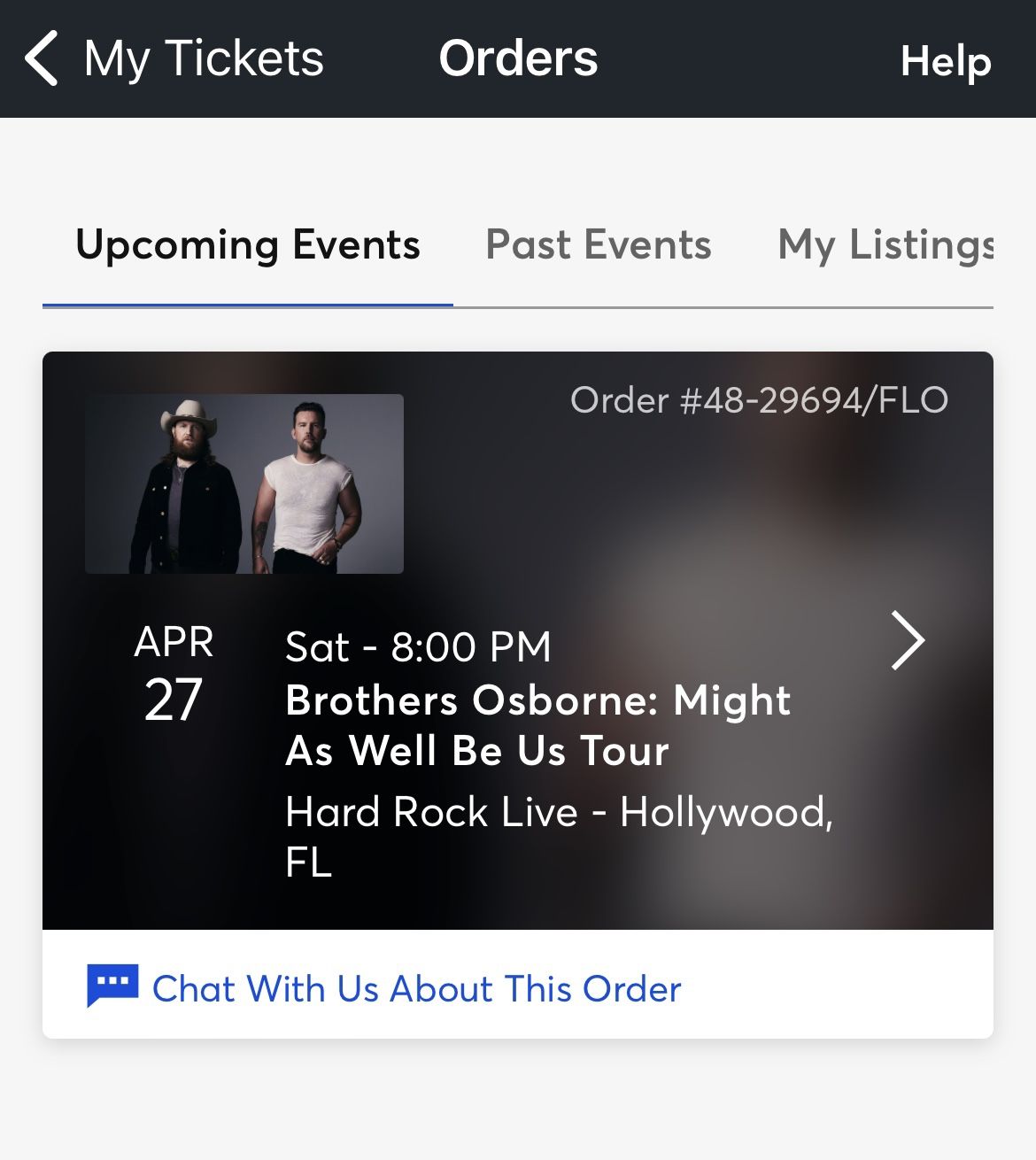 4 Tickets Brothers Osborne Hollywood, FL Sat 4/27