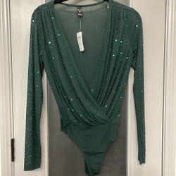 Green Rhinestone Bodysuit