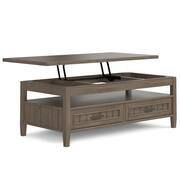 Simpli Home Lev 48" Solid Wood Lift-Top Coffee Table – Smoky Brown NEW NIB
