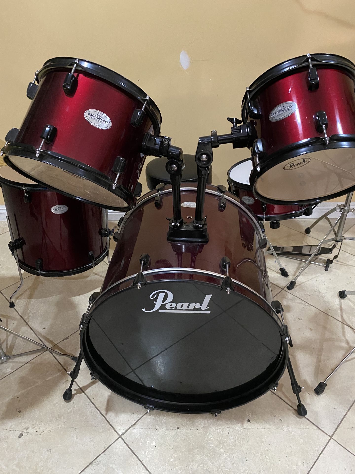 PEARL SOUNDCHECK SERIES DRUM SET DRUMS CYMBALS Hi Hat Free NEW DRUMSTICKS
