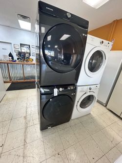Samsung black front load washer and dryer set stackable