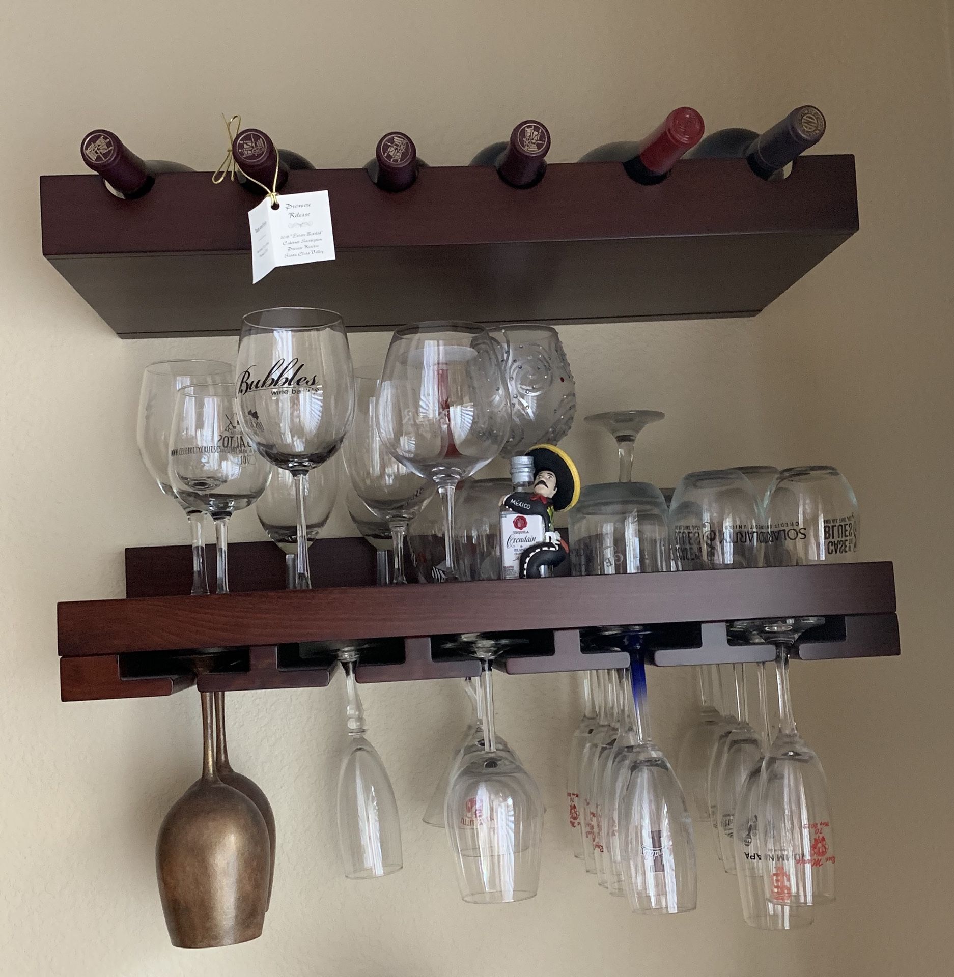 Wine Bottle and Glass Shelving with mounting hardware