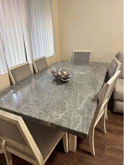 Modern Gray Marble Dining Table Set with 6 Chairs