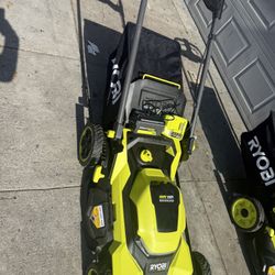 Lawnmower ryobi push 21 inch blade costumer return to Home Depot like new $199 come w 1 -6ah battery and fast charger