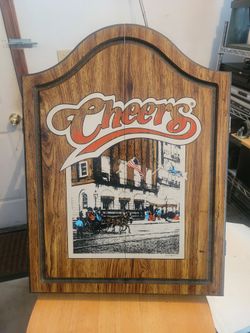 Vintage Cheers Dartboard Cabinet and Board 1989 Bar Mancave With Darts/Accessory