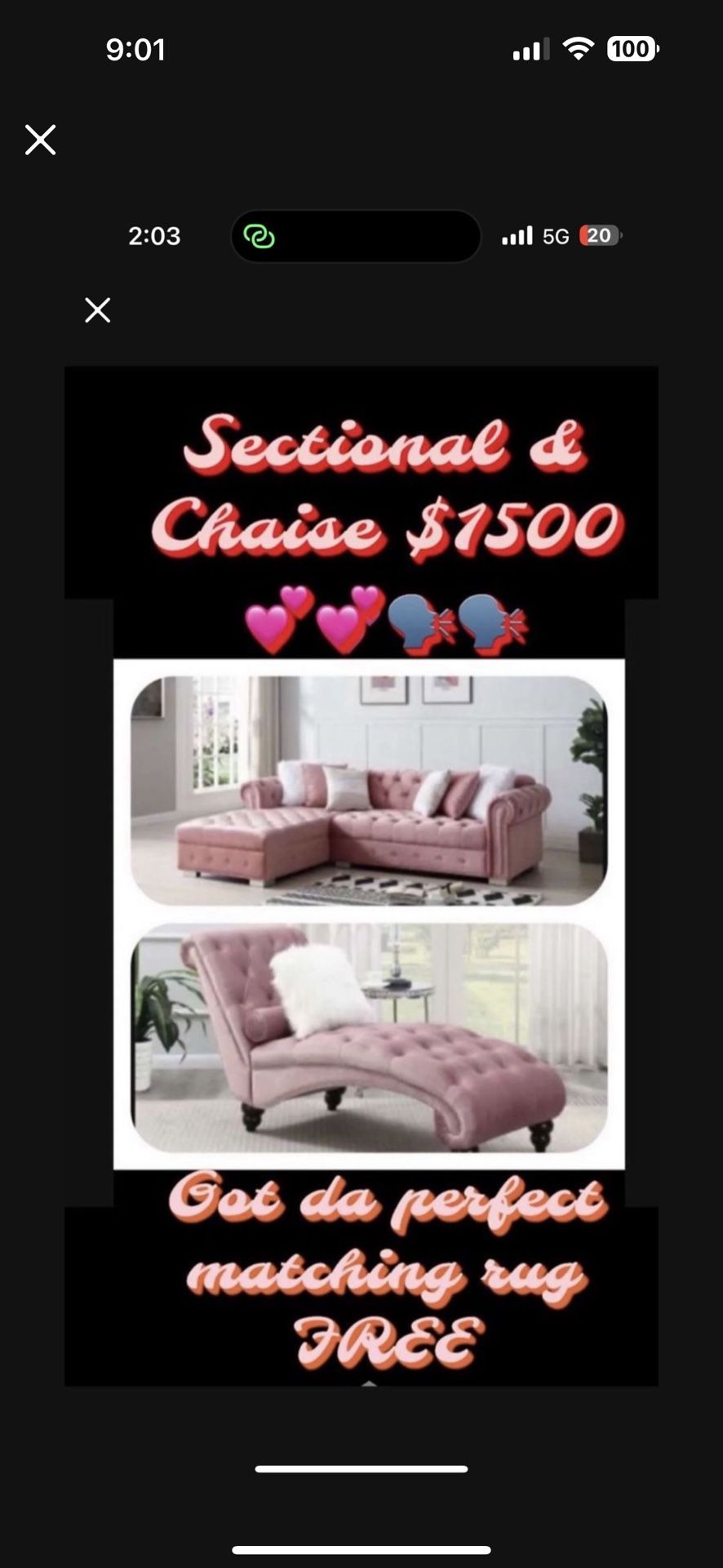 $1500 SECTIONAL & CHAISE FREE RUG FREE DELIVERY