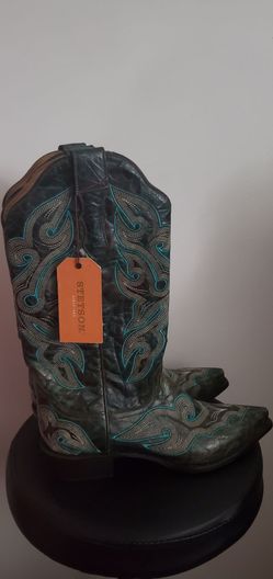 Stetson Distressed Midnight Blue & Turquoise Cowboy Boots (Size 8.5)