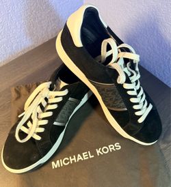 Michael Kors Jacob Mixed Media Men Sneakers Black Suede Logo Low Top 42.5/9.5