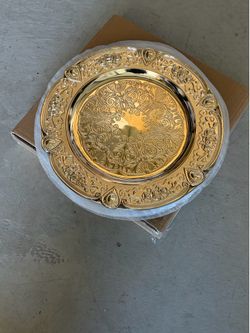 Acrylic Charger Plates 13" Round Gold Floral Embossed with Scalloped Rim great for weddings and events