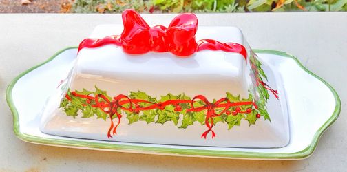 Christopher radko holiday celebrations butter dish as is christmas xmas butter dish