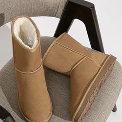  Men's Tan Suede Mid Calf Boots Brand New Fur Lined