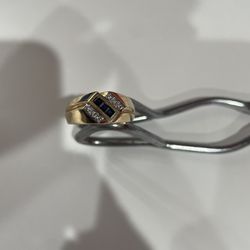 Vintage 10k Gold Ring with Diamond & Sapphires