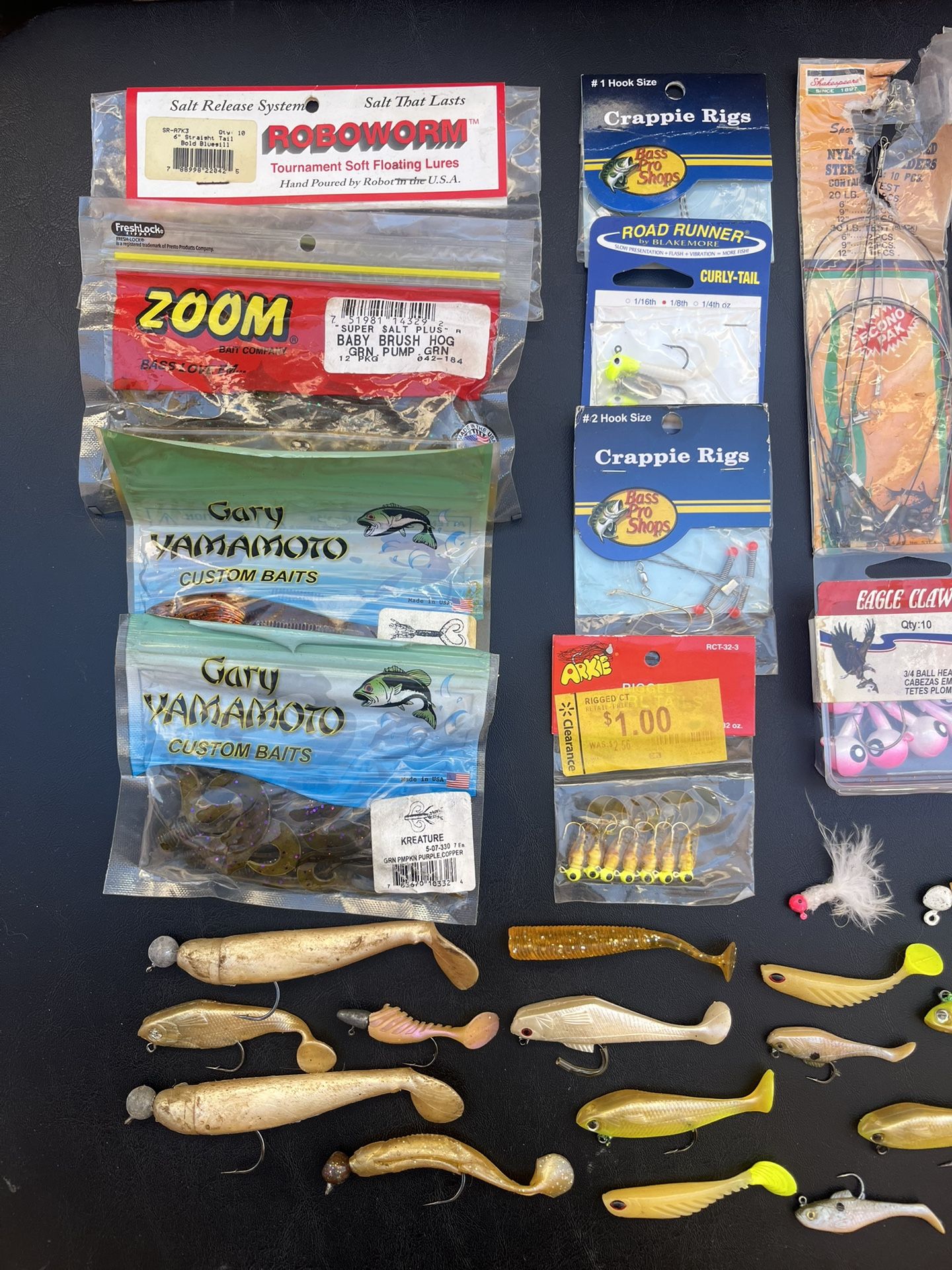 Soft Fishing Baits, Lead Weights, Hooks, And Tackle Box.