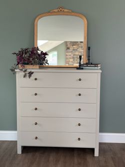 Off White Wooden Five Drawer Dresser