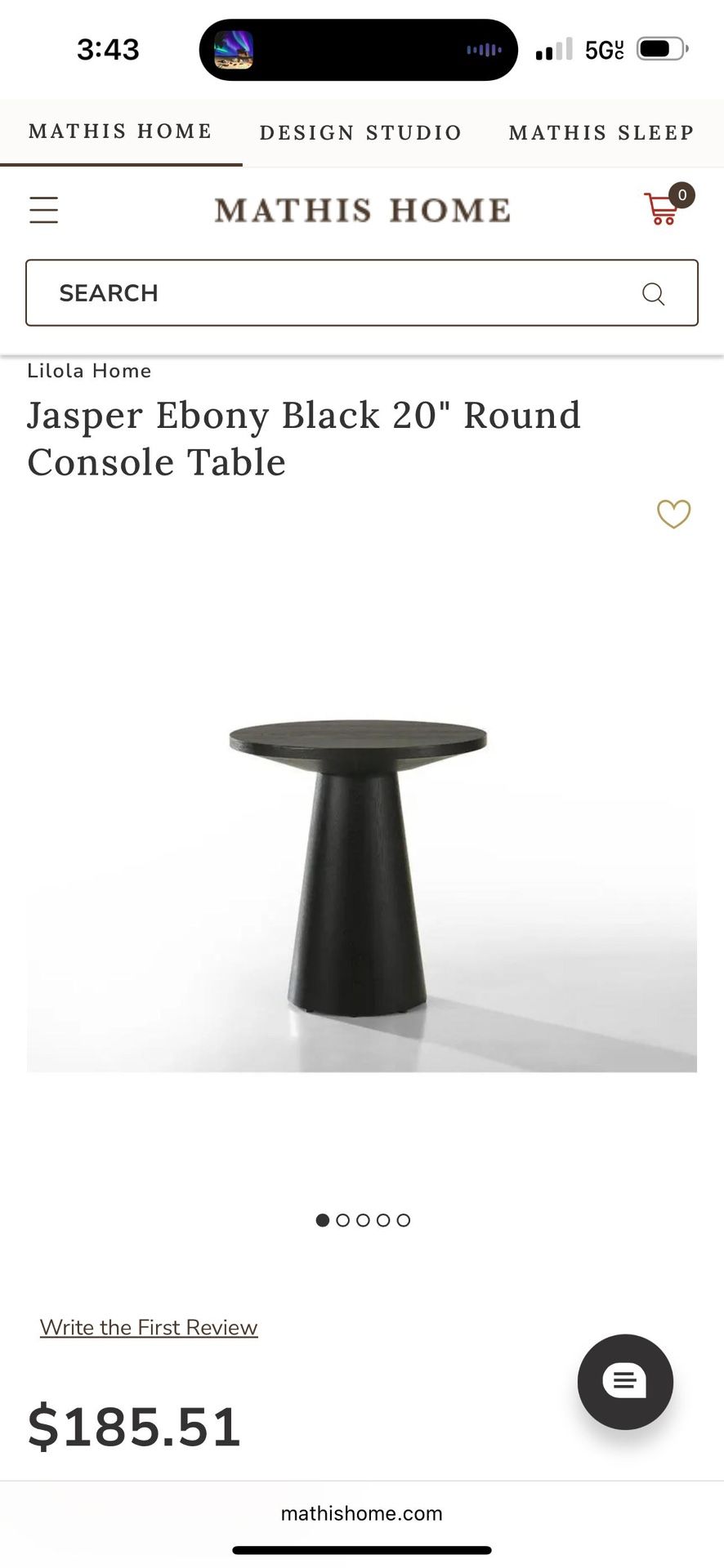 LOVMOR Jasper Ebony Black 20nchW Round Console Table with Pedestal Base