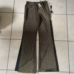 Love Gold metallic flare dress pants  with open side panels Size M