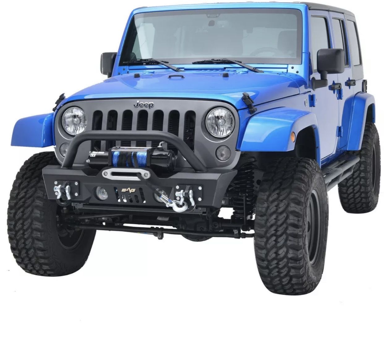 EAG Fit for 07-18 Jeep Wrangler JK Stubby Front Bumper with Fog Light Hole